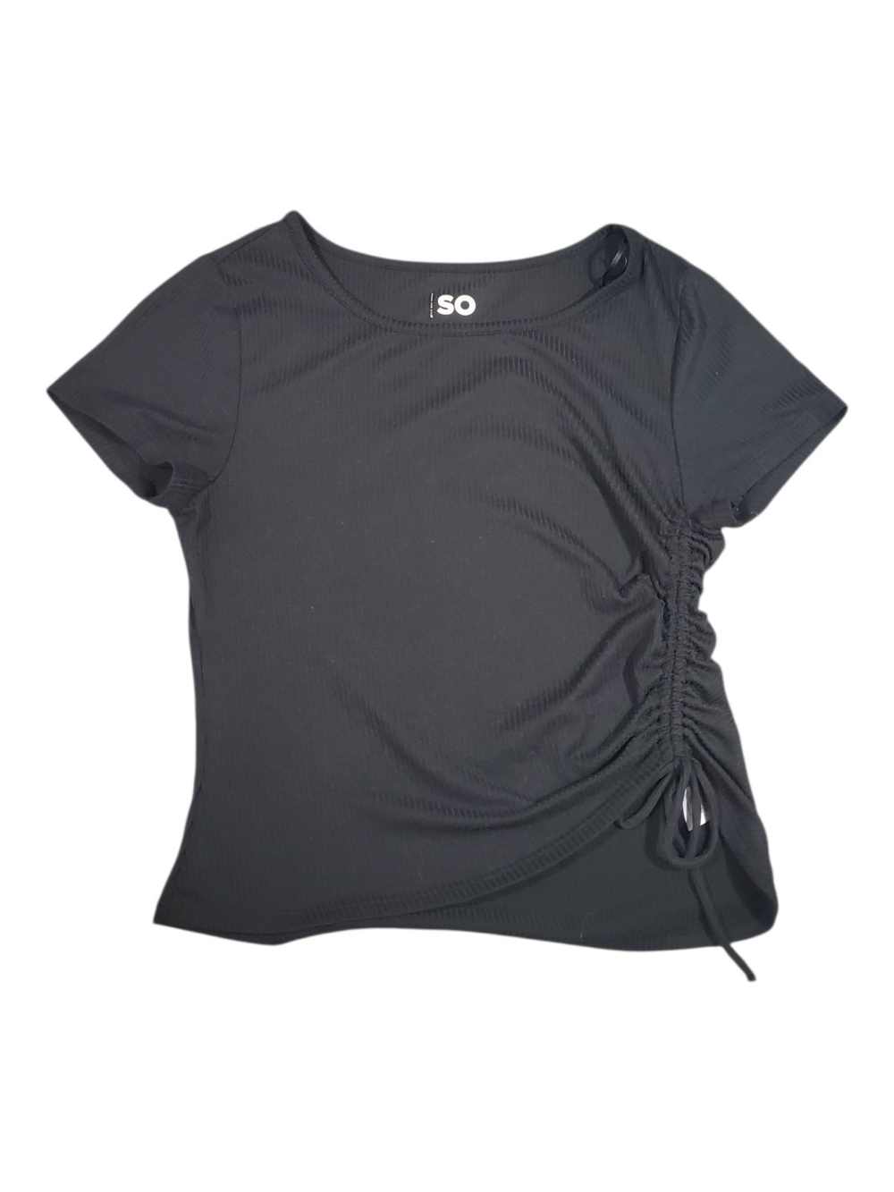 SO Black Short-Sleeve Side-Ruched Tee